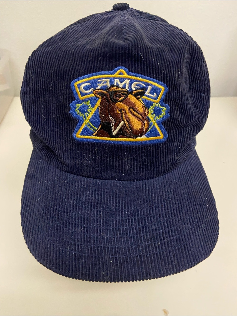 Vintage 90s Joe Camel Cigarette Smooth Character Corduroy Snapback Blue Cap Hat